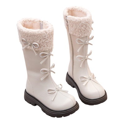 女童加绒高筒蝴蝶结长靴