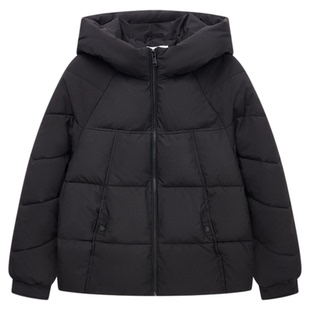 快鱼棉服女2025年冬季新款微宽松净色短款连帽外套防寒加厚小棉袄