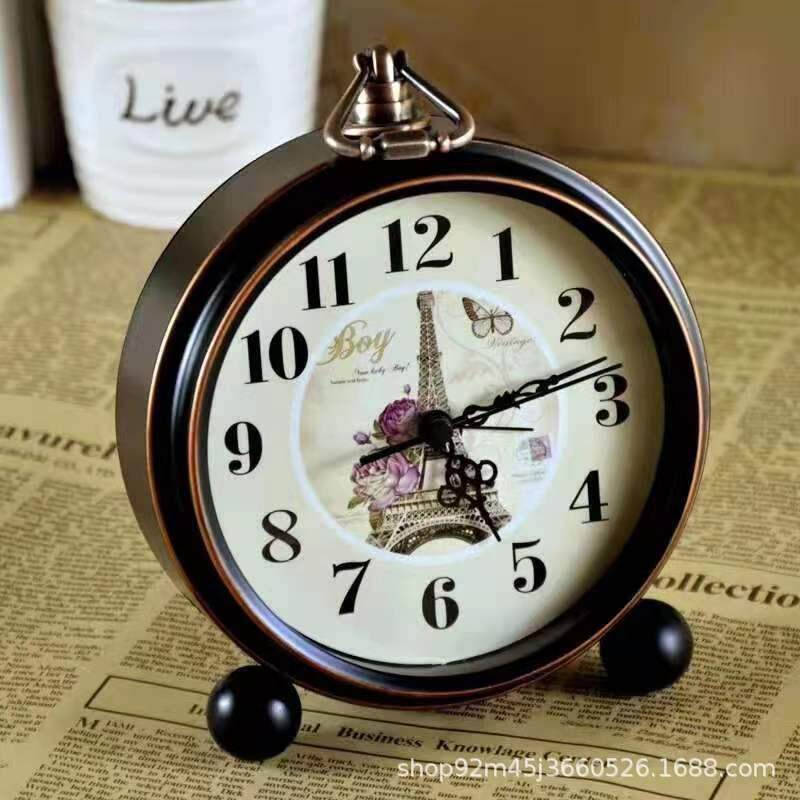 闹钟复古钟表金属5寸床头卧室客厅欧式台钟静音时尚台式座钟简约