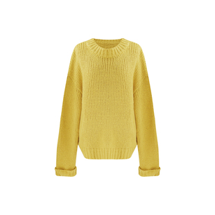 【织棉】SYT自制 纯色简约风圆领插肩袖宽松慵懒粗线套头长袖毛衣