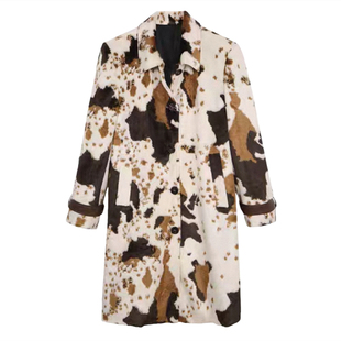 奶牛纹环保皮草大衣女中长款通勤撞色毛感外套2025年冬季时尚气质