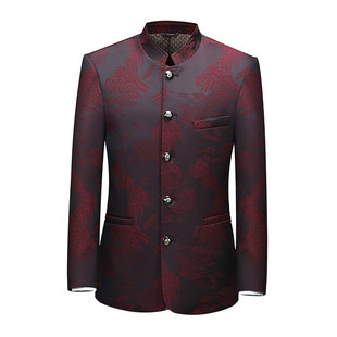 罗蒙春秋季新款立领中国风男士外套新中式唐装西服休闲爸爸装夹克