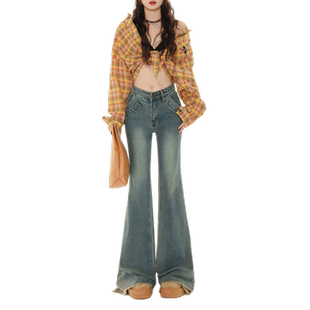 worxurnn/无须千禧蓝低腰微喇牛仔裤女早秋显瘦辣妹裤