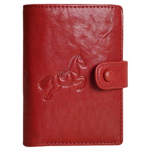 鹿师傅真皮牛皮红色钱包女款2026新款马年短款卡包本命年生日礼物