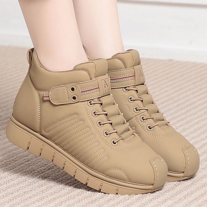 厚底高帮真软皮棉鞋女2025冬新款加绒保暖短靴平底百搭休闲鞋单鞋