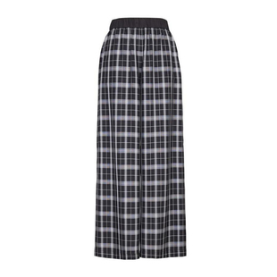 婉甸2025夏季新品黑色格形阔腿裤长款休闲裤1242P03SX1