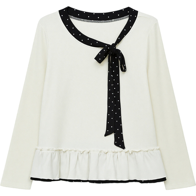 DM100大码冬季甜美撞色荷叶边T恤