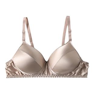 贝女梦无钢圈真丝文胸桑蚕丝内衣女薄款中老年全罩杯夏季光面胸罩