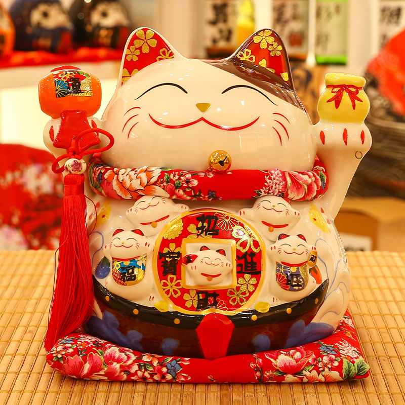 摇手招财猫摆件家居客厅开业礼品大号店铺收银柜台自动招手发财猫