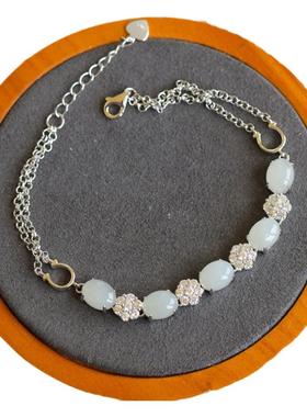 925银镀和田玉蛋面手链手串