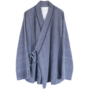 古石后原创布衣居士服女款春秋双层棉麻土布禅服大码宽松斜襟外套