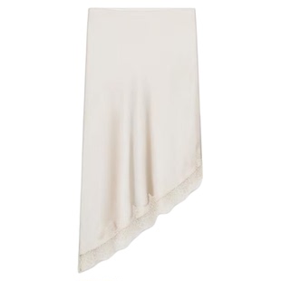 ZA外贸出口女装新款垂性蕾丝丝缎质感不对称下摆半身裙4772509