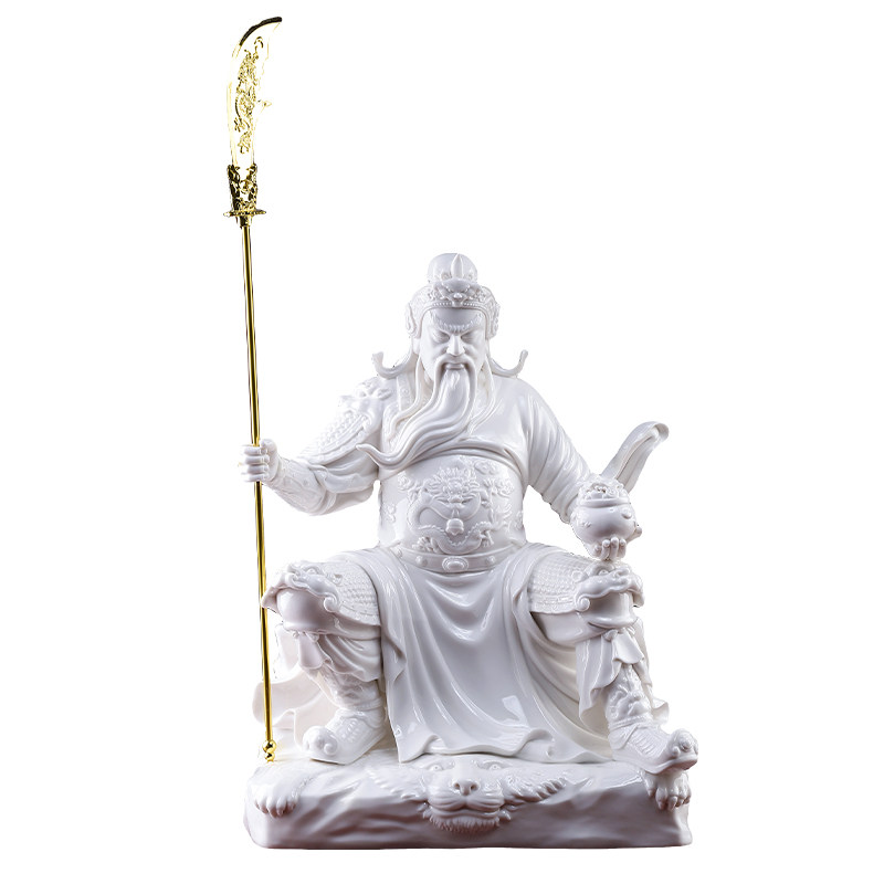陶瓷立刀关公坐像武财神神像摆件
