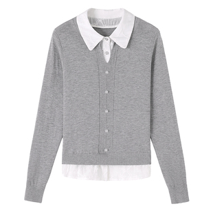 IHIMI/海谧2026年春季新款女装时尚百搭上衣珠片撞色领假两件毛衣