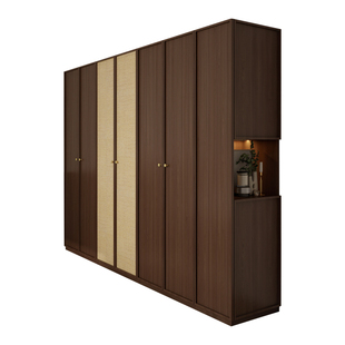 2026新款中古风骨骼线藤编门衣柜主卧室一门到顶复古大衣柜实木