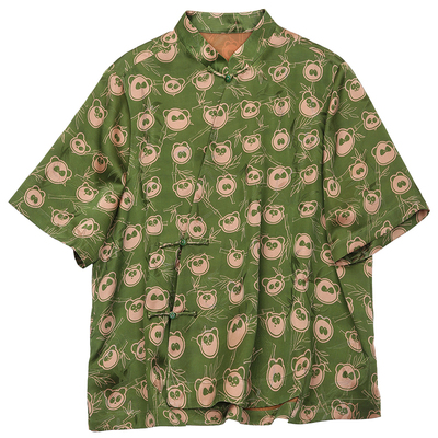 菲伊唐真丝花萝红云纱女短袖上衣