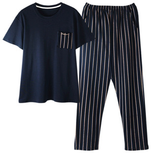 睡衣男夏季纯棉短袖长裤薄款大码家居服男士夏款2025新款半袖套装