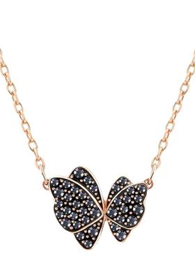 2024新款项链女 韩版黑蝴蝶锁骨链吊坠 轻奢小众情人节生日礼物