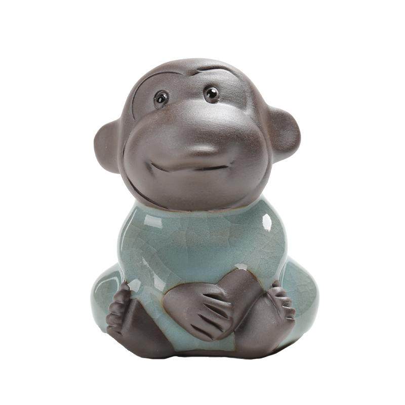 汝窑精品紫砂四不猴禅意茶宠摆件