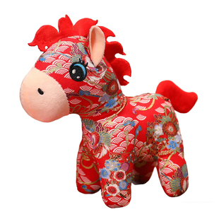 生肖花布马民俗布艺马玩偶布娃娃马年吉祥物公仔毛绒玩具年会礼品