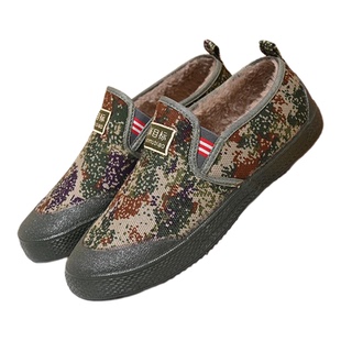 解放鞋保暖加绒低帮男女一脚蹬迷彩鞋防滑耐磨户外工作劳保鞋胶鞋