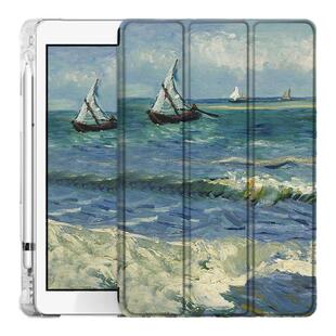 适用2020梵高油画ipad8保护套pro11带笔槽10.2艺术9.7寸2019平板10.5三折式air4创意3欧美2男女1苹果mini5壳6