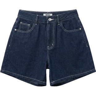DKNY JEANS唐可娜儿26夏季新款牛仔短裤女复古明线刺绣深蓝裤子潮