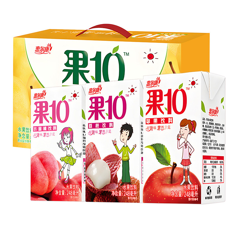 惠尔康果10果味饮料红苹果水蜜桃汁荔枝爽雪梨248ml*24盒 整箱