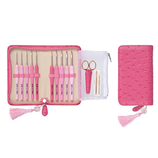 日本进口tulip广岛编织工具TEL001玫瑰粉钩针蕾丝羊绒线钩针套装