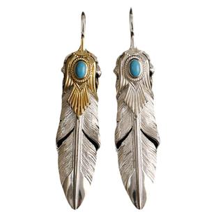 一休老银匠手工制作 HORIZON BLUE/HB 925纯银松石羽毛印第安吊坠