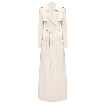 拉佰缇西装领长款风衣女过膝外套