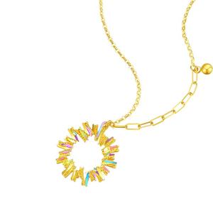 周大生黄金项链5G足金极光炫彩套链几何O字链金珠生日礼物送女友