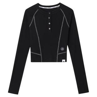 ACMEAURA纯色半开领长袖T恤女早秋穿搭修身显瘦百搭纽扣短款上衣