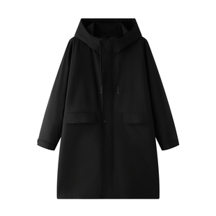 半墨大码男装中长款连帽风衣男内胆可脱卸夹棉大衣宽松男士外套潮