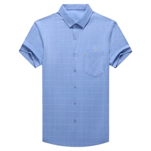 花花公子纯棉短袖衬衫男款中年爸爸夏装半袖高级免烫宽松格子衬衣