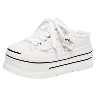 Lee Cooper厚底小白鞋女款2026新款春季内增高帆布鞋一脚蹬半拖鞋