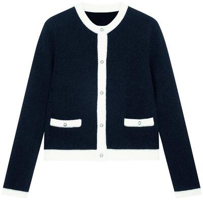 BLUE ERDOS圆领双提撞色气质针织女开衫B245E0003