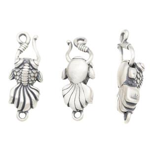 足银扣子 3D硬银做旧招财锦鲤金鱼组合收尾扣S999纯银DIY编绳配件