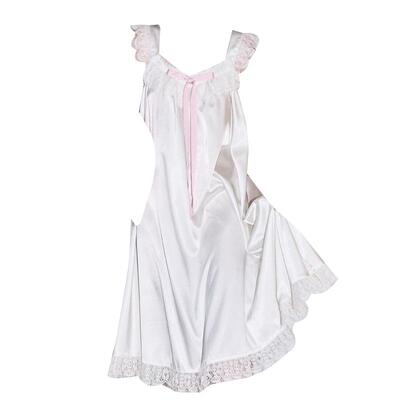 Gukoo/果壳睡裙女夏季蕾丝边新款纯色简约女家居服亮面冰丝睡裙B