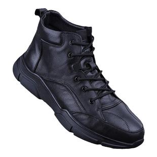 外贸高帮男鞋秋冬加绒保暖棉鞋层牛皮休闲皮鞋男真皮中帮皮靴男