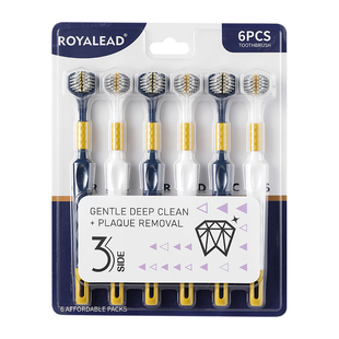 三面牙刷软毛成人6支装可刮舌苔三头包裹男女专用山姆同款家庭装