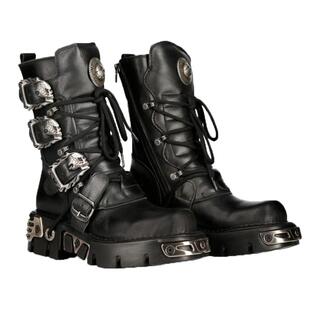 NEWROCK官方正品手工定制复古做旧骷髅朋克中筒机车厚底靴多色