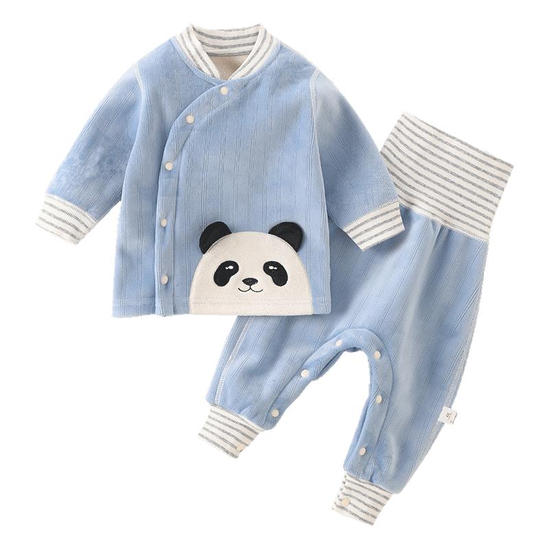婴儿加绒套装家居服开裆超萌冬季
