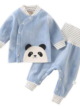 婴儿加绒套装家居服开裆超萌冬季