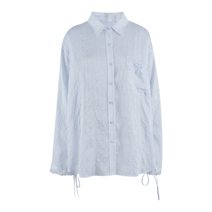 陈乔恩同款 Kroche 垂顺天丝 浪漫夏日 蕾丝拼接丝带条纹衬衫