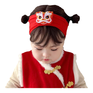 婴儿发带护囟门帽百天周岁男女童龙红色头花宝宝新年发饰头饰发箍