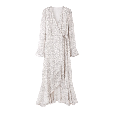 TKYSHOP时尚V领长袖碎花连衣裙