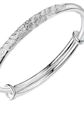 花开富贵正品银手镯女9999纯银