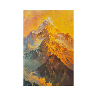 纯手绘油画日照金山客厅装饰画日出肌理风景背有靠山玄关入户挂画