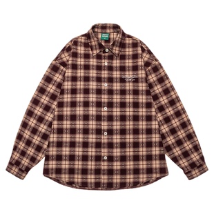 GOGOSOON长袖衬衫男280g新款春秋美式复古格子刺绣休闲衬衣外套Q